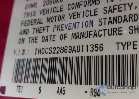 2009 Honda Accord 3.5 Ex-L from USA, damaged, VIN 1HGCS22869A011356